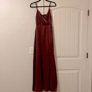 Lulus Burgundy Satin Maxi Dress